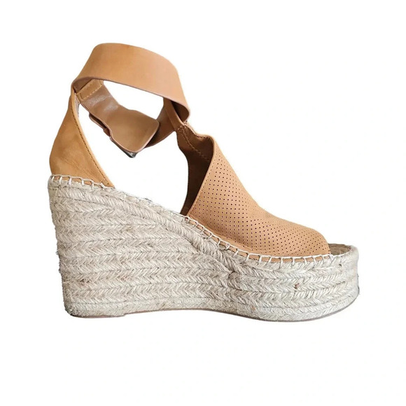 Marc Fisher Annie Perforated Espadrille Platform Wedge Sandals Brown Tan Size 8M - Picture 3 of 9